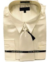Daniel Ellissa Men&#39;s Satin Formal Dress Shirt Ivory Tie Hanky Sizes 18.5... - $33.99