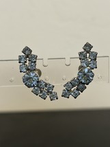 Vtg Light Blue Rhinestone MCM Silver Tone Curved Screw Back Earrings 1.2... - $12.38