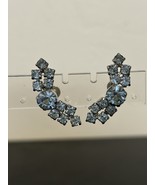 Vtg Light Blue Rhinestone MCM Silver Tone Curved Screw Back Earrings 1.2... - $231.18 MXN