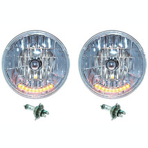 7&quot; Halogen Amber LED Turn Signal Headlight Headlamp H4 Running Lights Bu... - £70.12 GBP