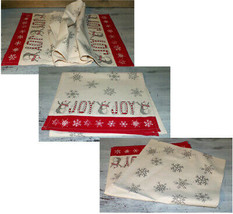 Christmas Table Runner 56&quot; Joy Snowflake Snowman Red Khaki Silver Table Decor - £19.65 GBP