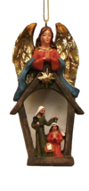 Christmas Tree Ornament Resin Angel Nativity of the Holy family 4 1/2&quot; x 3 14&quot; - £27.13 GBP