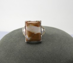 Antique Ostby Barton Sterling Silver Art Deco Ring Agate Stone Size 8.5 Unisex - £148.01 GBP