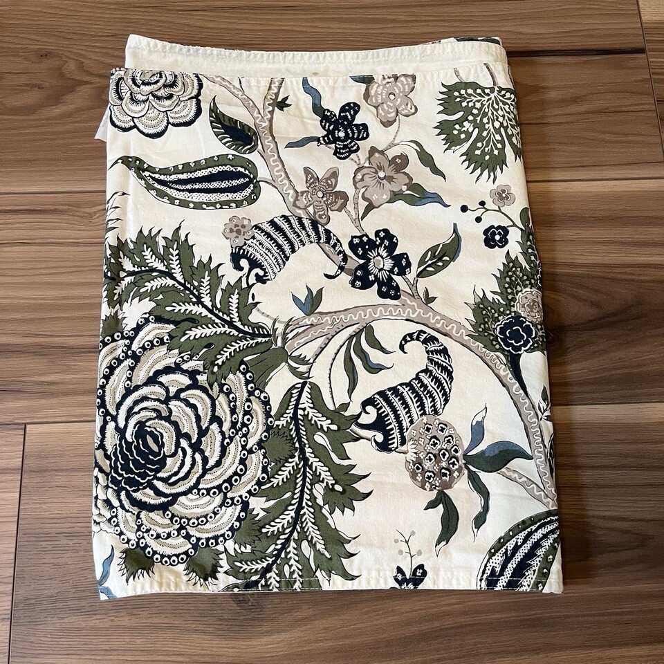Williams Sonoma Cream Black Green Beige Table Runner Vines Flowers 104x16 - $37.99
