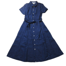 NWT Hill House The Lily Midi in Navy Blue Linen Fit &amp; Flare Shirt Dress XXS 2XS - £93.41 GBP