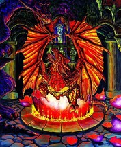 Framed canvas art print giclee red fire dragon castle dungeon - £32.14 GBP+