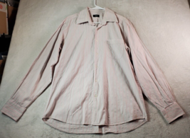 HUGO BOSS Shirt Men Size 17 Pink Striped Long Sleeve Pocket Collared But... - $19.43