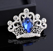 Crown Brooch Stunning Vintage Look Silver Plated Stones ROYAL Design Broach ZY4 - $11.55