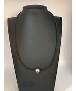 Black Tahitian Pearl Sterling Silver Leather Pendant Necklace - $108.16