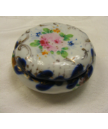 Vintage Porcelain Trinket Holder Dresser Powder Box Round Blue 2-b - $649.68 MXN