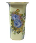 Nippon Hand Painted Vase Blue Roses Custard Colored Vase Gold Gild Trim ... - $14.00