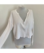 Forever 21 White Boho Thermal Waffle Crop Long Sleeve Henley Top Sweatsh... - $476.54 MXN