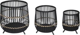 Baskets Basket GLOBAL Contemporary Black Set 3 Iron Bamboo - £438.84 GBP