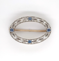 14k Yellow Gold with Platinum Top Montana Sapphire and Pearl Pin (#J6272) - £493.93 GBP
