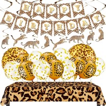 25 Pieces Cheetah Happy Birthday Decorations Leopard Print Banner Leopard Balloo - £20.77 GBP