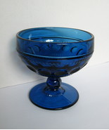 Tiara Glass King&#39;s Crown Thumbprint Imperial Blue Pedestal Compote Candy... - $30.00