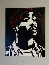 Hand painted art canvas 16”X20” TUPAC   ”Acrylic painting Black , White &amp; Red - £39.68 GBP