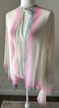 Vintage Floral Teal Pink Bed Jacket Evette Cape Capelet Lingerie Chiffon - $111.96