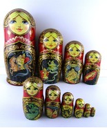 Matryoshka Nesting Doll 10&quot; 10 Pc., Folk-art Fairytale Hand Made Set Rus... - £366.55 GBP