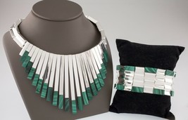 Authenticity Guarantee 
Gorgeous Sterling Silver Malachite Bracelet and Neckl... - £1,613.84 GBP