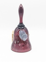 Fenton Art Glass Purple Bell Hand painted Silver Butterfly Flower Artist... - £22.42 GBP