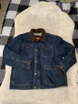 Wrangler Mens Blue Denim Zip Snap Sherpa Lined Jacket Chore Western Size... - $49.49