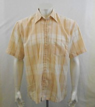 Britches Soft Touch Polyester Men&#39;s S/S Button Down Sand Striped Shirt Size L - £7.73 GBP