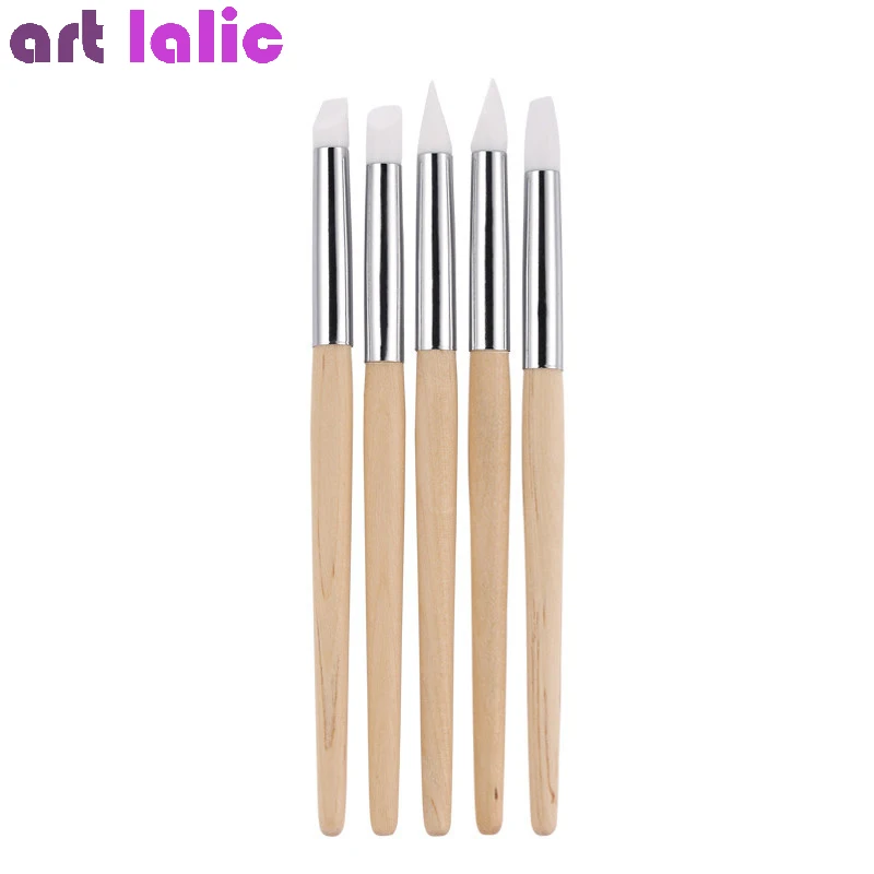 5Pcs/Set Nail Sculpture Carving Pen Silicone Embossing Tools 3D DIY Nail - £6.23 GBP