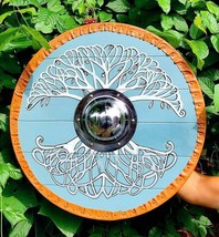 Wooden Round Vikings Shield 24&#39;&#39; Tree Of Life Pattern Medieval Halloween Shield - £95.99 GBP