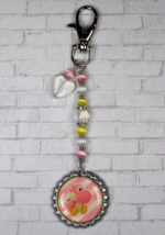 Yoshi Bottlecap Cats Eye Glass Keychain Purse Charm Handmade Pink Yellow New - £13.22 GBP