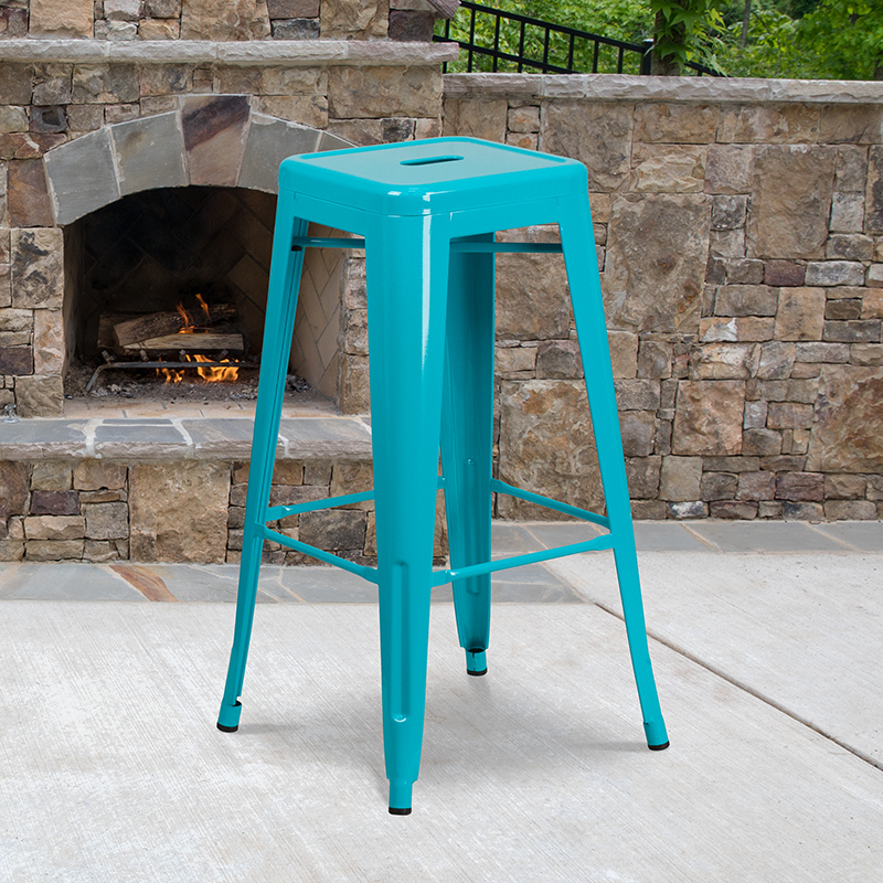 30" Teal No Back Metal Stool ET-BT3503-30-CB-GG