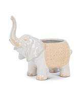 Lucky Elephant Planter with Trunk Up 9&quot; Long Stoneware White with Beige ... - $40.32 CAD
