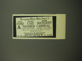1960 A Thurber Carnival Play Advertisement - Reopens Mon. Mat. Sept. 5 - £11.74 GBP