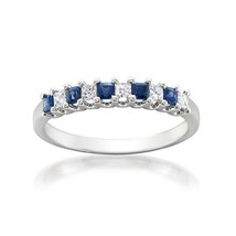 14K White Gold Plated 1/2Ct Princess Diamond &amp; Sapphire Bridal Wedding Band Ring - £58.81 GBP