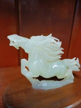 Vtg Green Carved Jade Jadeite Running Horse Stallion Statue Sculpture 5&quot;... - $123.74