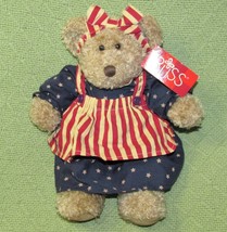 Russ Starbrite Teddy Bear Plush Stuffed Animal 11&quot; Usa Stars Stripes Curly w/TAG - £8.63 GBP