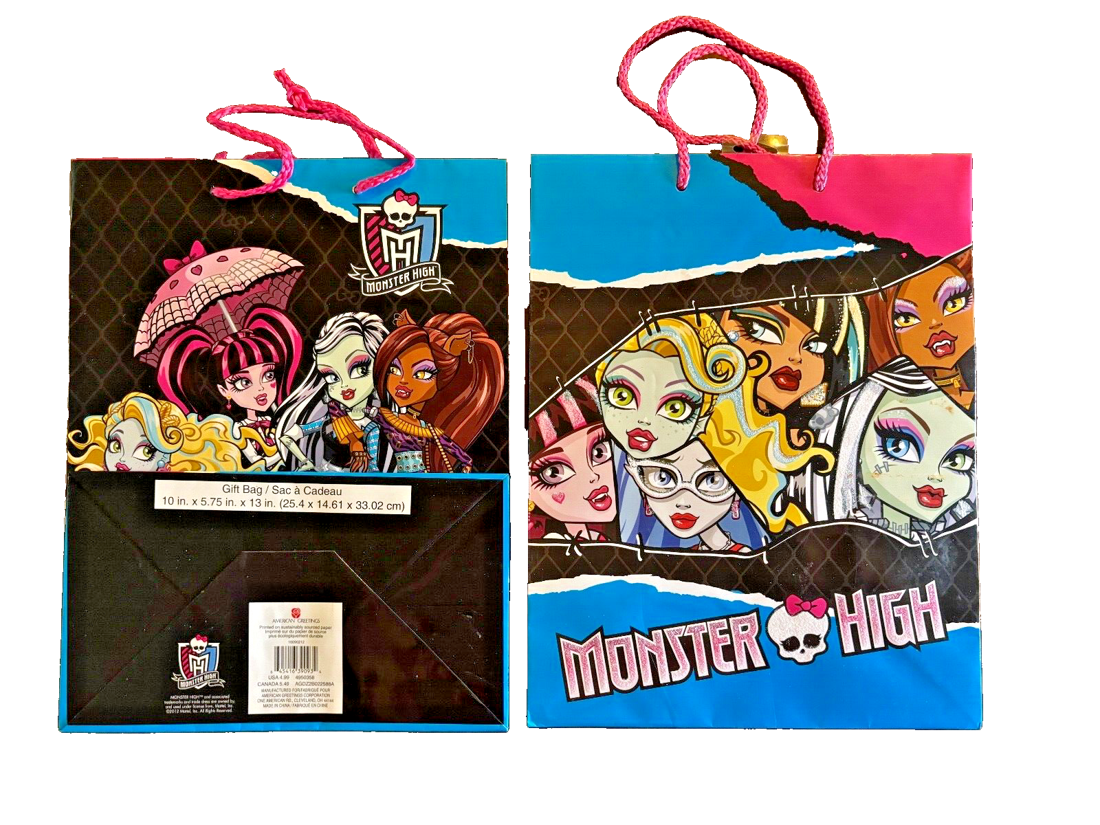 Monster High 2 Gift Bags 10 In x 5.75" x 13 Collectible American Greetings 2012 - $13.89