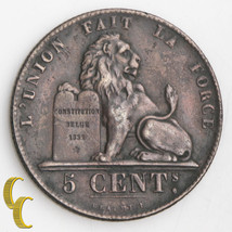 1857 Belgium 5 Centimes (Very Fine+, VF+) Leopold Lion Tablet 5c Belges KM#5.1 - £50.38 GBP