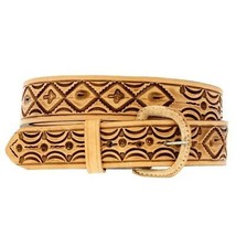 Tan Cowboy Belt Western Dress Hand Tooled Real Leather Buckle Vaquero Cinto - £15.17 GBP