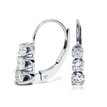 3-Stone Leverback Hoop Earrings w/0.50 Ct Simulated Gemstone White Gold Plated - £73.54 GBP