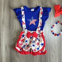 NEW Boutique 4th of July Patriotic Suspender Shorts Girls Outfit Set - $3.89+