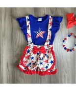 NEW Boutique 4th of July Patriotic Suspender Shorts Girls Outfit Set - £3.11 GBP+