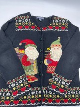 Northern Isles Cardigan Sweater Women&#39;s Medium Ramie Christmas Santa Embroidered - £24.29 GBP