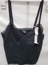 Women's  XS Lace Trim Cami Crop Tank Top - Wild Fable Black image 2