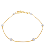 22ct Yellow Gold Six Beaded Two-Tone Diamond Cut Box Chain Bracelet 7 In... - $485.32