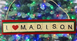 I Love Madison Christmas Ornament Scrabble Tiles Handmade Wisconsin Packers - $9.89