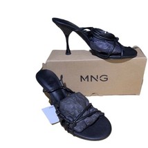 MNG Mango Womens Black Stiletto 3.5” Heel Sandals Slim Straps Open Toe USA 7 - £31.87 GBP