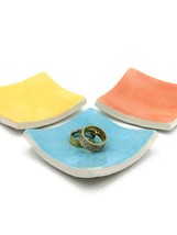 Handmade Ceramic Bowl Square Pottery Tee Spoon Teabag Holder, Clay Ring Holder - £27.33 GBP