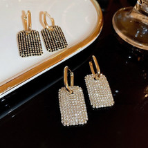 Rhinestone Square Earrings | Square Shape Gold Silver Sparkly Rhinestone... - £38.36 GBP