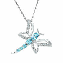 Sterling Silver Round Lab-Created Blue Topaz Dragonfly Bug Pendant 1 Cttw - $159.88